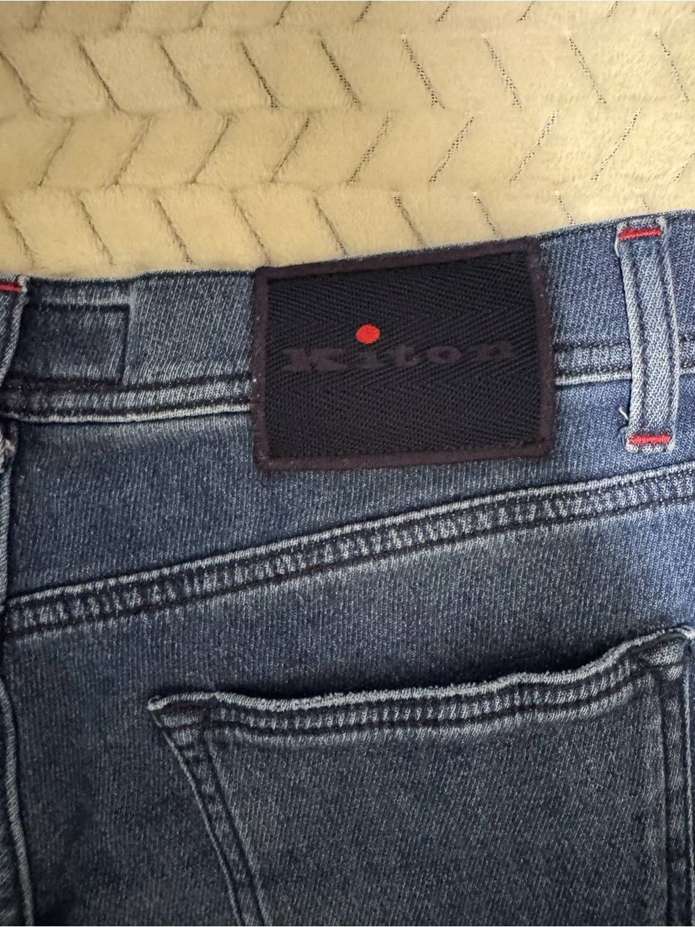 Kiton Denim Jeans in Medium Blue with Red Accents - Picture 9 of 16